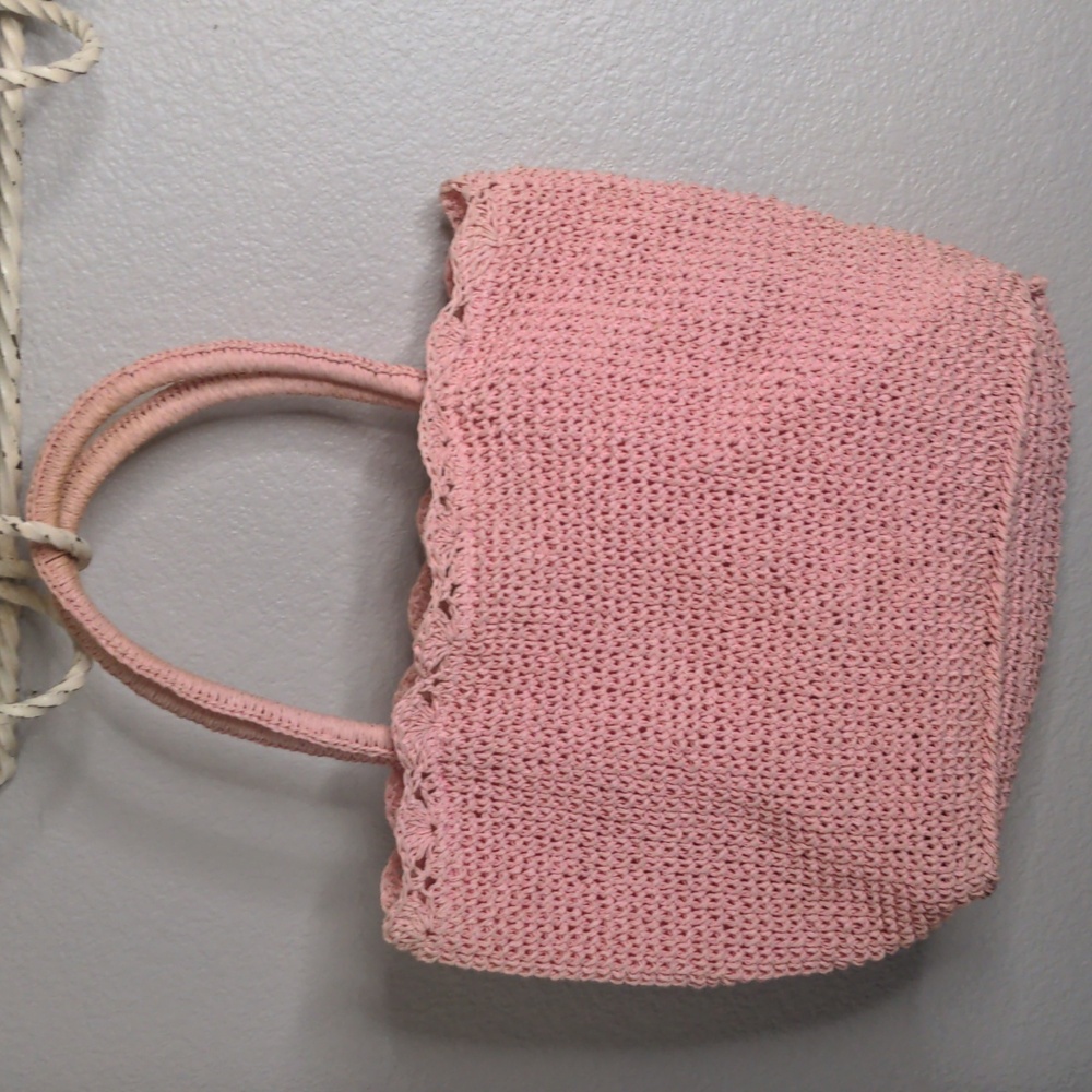 Vintage Charter Club Pink Straw Bag Purse Flower Buds Summer Cottagecore - Picture 8 of 12